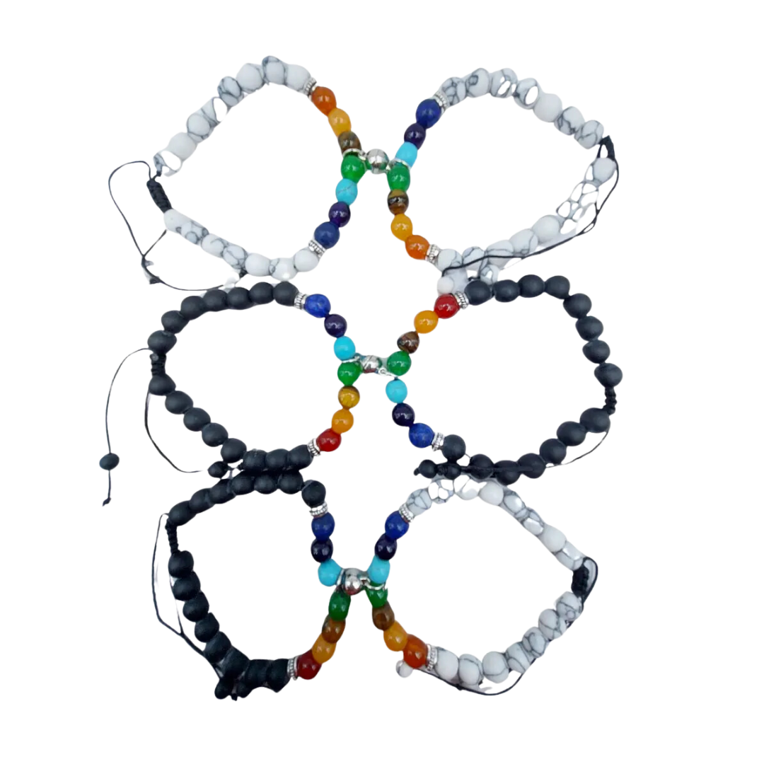 PULSERA PAREJAS 7 CHACKRA AMARRA + CAJA - MODELO: BLANCO (PUREZA)